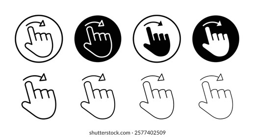Hand, fingers, gesture, swipe, rotate icon Flat outline Collection in Black and white background