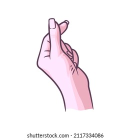 Hand mit den Fingern in Herzform. Zarte Fingerherzgeste. Saranghae. Koreanisches Liebeszeichen