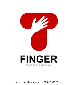 Hand fingers letter T logo design vector. Suitable for hand symbol, partnership, identity, support, and teamwork