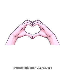 Hand Fingers Making Heart Shape. Cute Finger Hearth Gesture