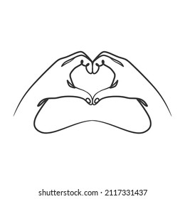 Dedos de mano que forman el corazón en el arte de la línea continua. Gesto de corazón de un dedo de una línea de arte