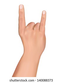 Hand fingers show heavy metal rock and horn gesture isolated on white.