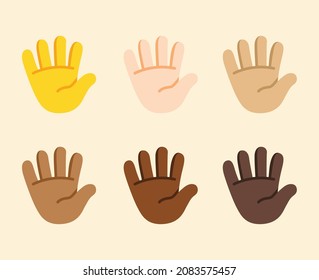 Hand with Fingers Splayed Gesture Icon. Raised hand emoji. Raised hand sign. All skin tone gesture emoji