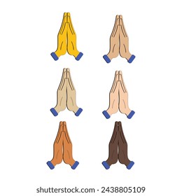 Hand with Fingers Splayed Gesture Icon. Raised hand emoji. Folded Hands sign, All skin tone gesture emoji