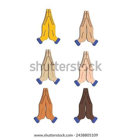 Hand with Fingers Splayed Gesture Icon. Raised hand emoji. Folded Hands sign, All skin tone gesture emoji