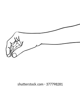 Hand fingers together down vector illustration hand drawn icon, indian yoga sign, black and white