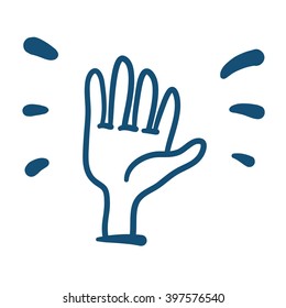 Hand fingers up vector hand drawn illustration. Blue lines on white background.