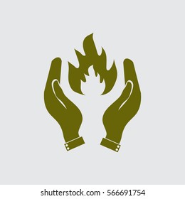 hand and fire.