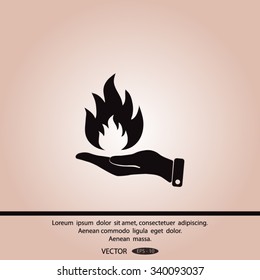 hand and fire, flame fire, flames icon.
