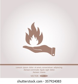 hand and fire, flame fire, flames icon.