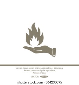 hand and fire, flame fire, flames icon.