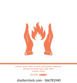 hand and fire, flame fire, flames icon.