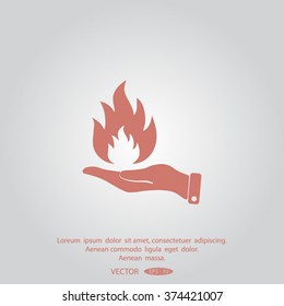hand and fire, flame fire, flames icon.