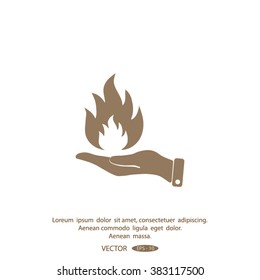 hand and fire, flame fire, flames icon.