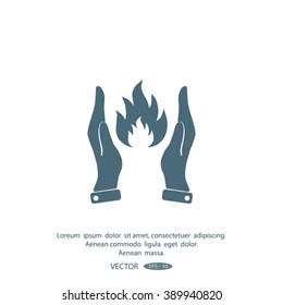 hand and fire, flame fire, flames icon.