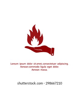 hand and fire, flame fire, flames icons.