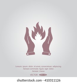 hand and fire, flame fire, icon.