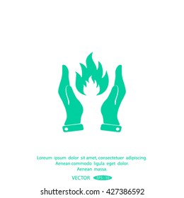 hand and fire, flame fire, icon.