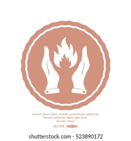 hand and fire, flame fire, icon.