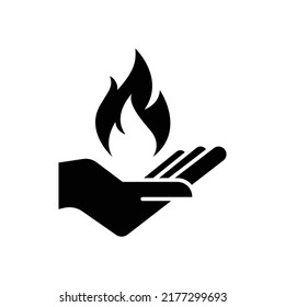 Hand with fire flame icon design isolated on white background