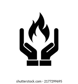 Hand with fire flame icon design isolated on white background