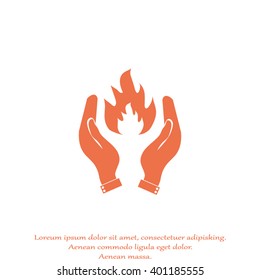 hand and fire, flame fire icon. hand holding a fire icon.