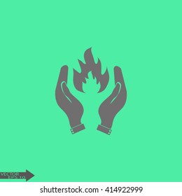 hand and fire, flame fire icon. hand holding a fire icon.