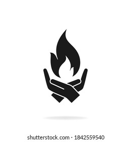 Hand with fire flame icon isolated on white background. Vector illustration