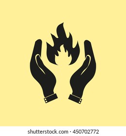 hand and fire icon. 