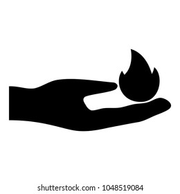 Hand in fire icon black color