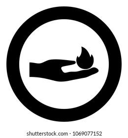 Hand in fire icon black color