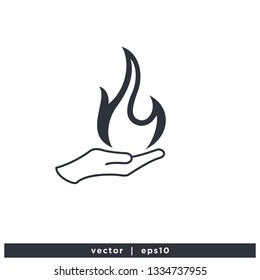 Hand and fire icon Logo template