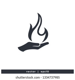 Hand and fire icon Logo template