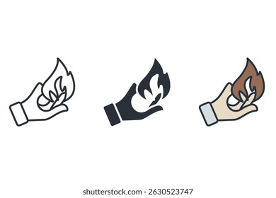 Iconos del fuego de la mano aislados en el fondo blanco. Diseño de estilo plano