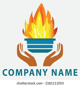 Hand and Fire logo, 3D, Logo template design
