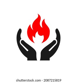 Hand Fire logo design. Fire logo with Hand concept vector. Hand and Fire logo design