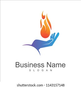 hand and fire logo design template