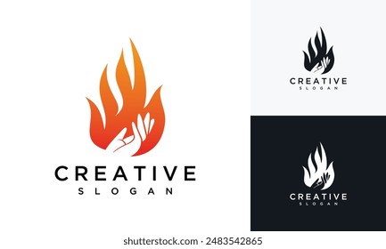 Hand With Fire Logo Design template. hand and Fire logo design symbol	