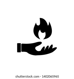 Hand with fire sign. Logotype or symbol energy flame isolated on white background. EPS 10
