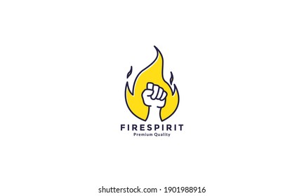 hand up with fire spirit line logo symbol vector icon graphic design