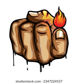 vectores de mano y fuego, diseño de fuego en el dedo, logotipo de fuego en el dedo