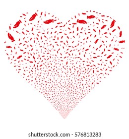 Hand fireworks with heart shape. Vector illustration style is flat red iconic symbols on a white background. Object salute created from random symbols.