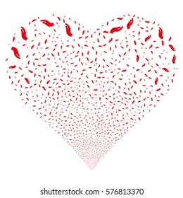 Hand fireworks with heart shape. Vector illustration style is flat red iconic symbols on a white background. Object heart made from scattered design elements.