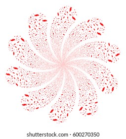 Hand fireworks swirl flower with ten petals. Vector illustration style is flat red scattered symbols. Object whirl constructed from random icons.