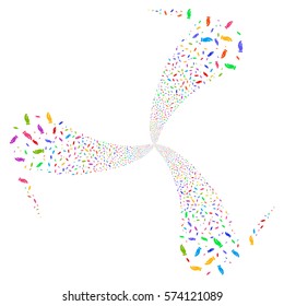 Hand fireworks swirl rotation. Vector illustration style is flat bright multicolored iconic symbols on a white background. Object whirl created from random symbols.