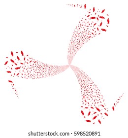 Hand fireworks swirl rotation. Vector illustration style is flat red iconic symbols on a white background. Object whirl created from random symbols.
