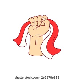 Hand firmly grasping the indonesian flag, symbolizing patriotism and celebration of independence day
