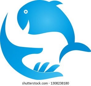 Hand and fish, whale logo