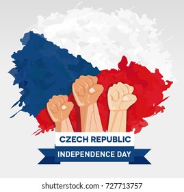 hand fist arm the symbol of czech republic national awakening day, and czech republic independence day with flag background red white blue