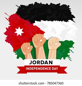 hand fist arm the symbol of Jordan national awakening day, and Jordan independence day with flag background red white black green